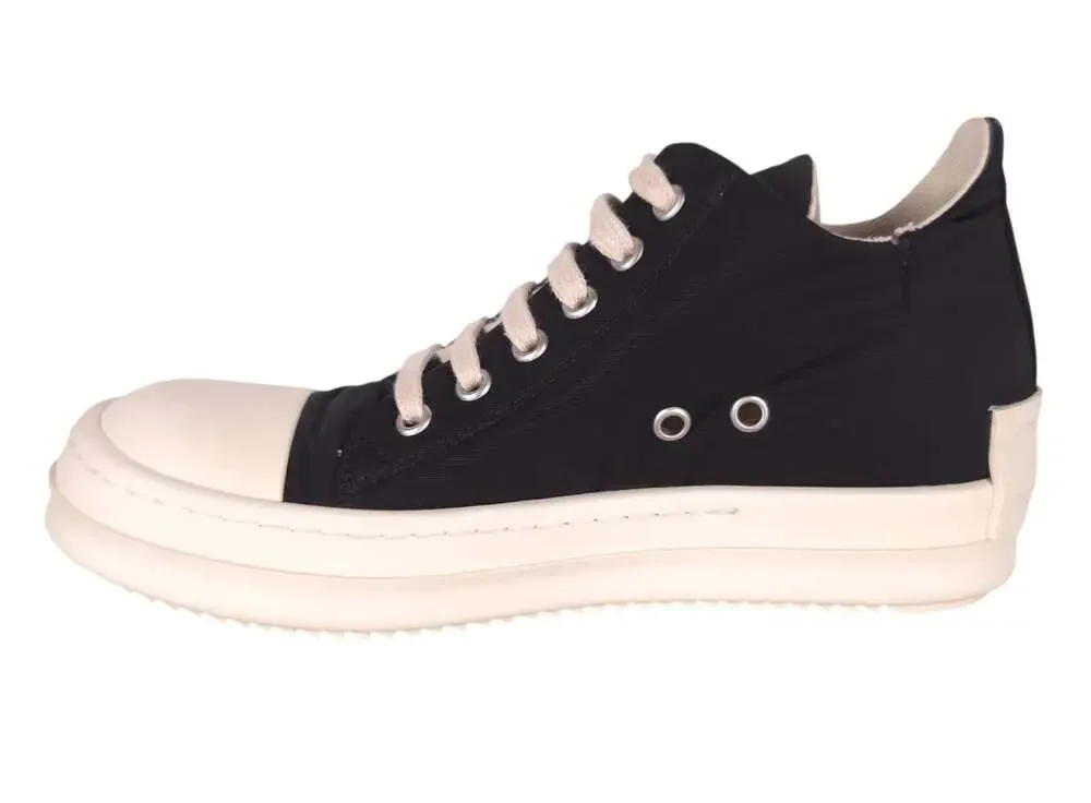 Rick Owens DRKSHDW Low Sneaks US 5 EU 35 Womens Black Milk Cotton Faille $710